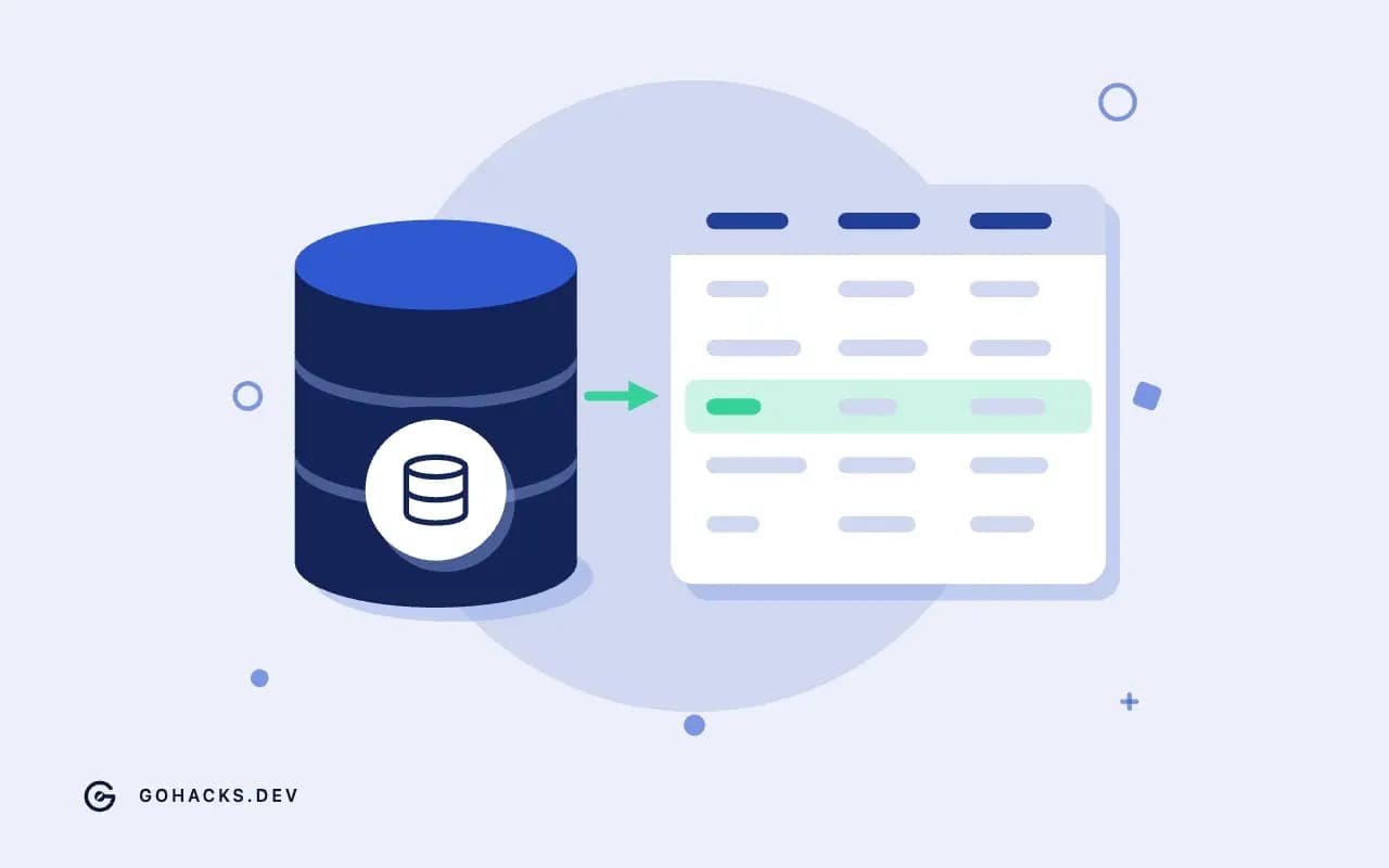 Flat illustration of a database beside the table it holds.