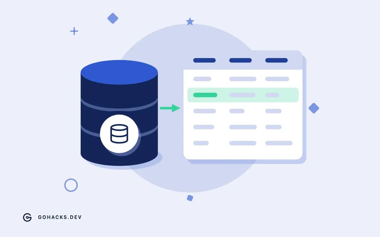Flat illustration of a database beside the table it holds.