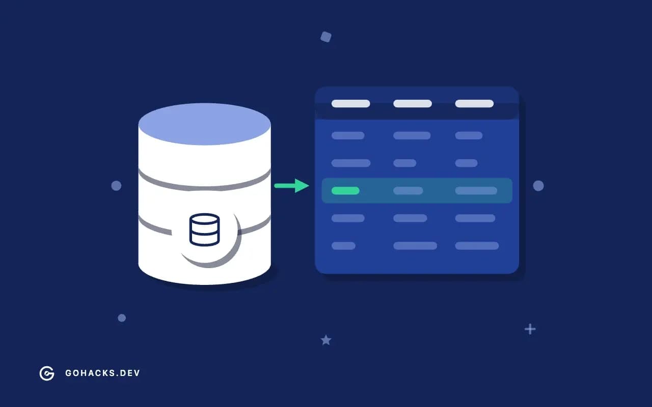 Flat illustration of a database beside the table it holds.