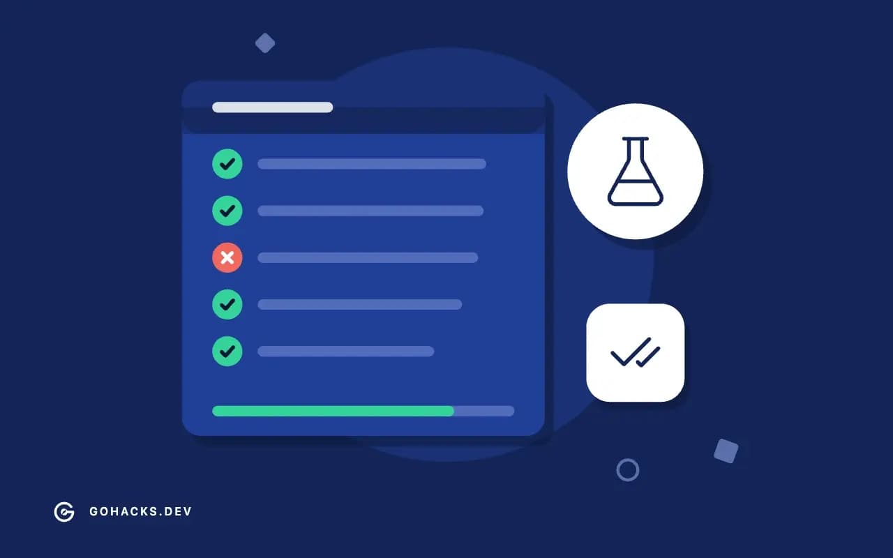 Flat illustration of a test report with one failing test.