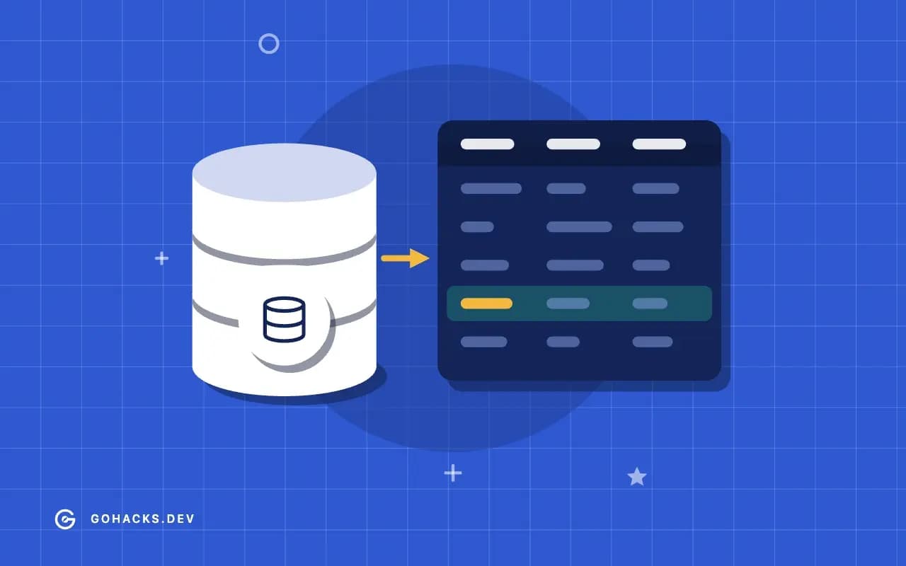 Flat illustration of a database beside the table it holds.