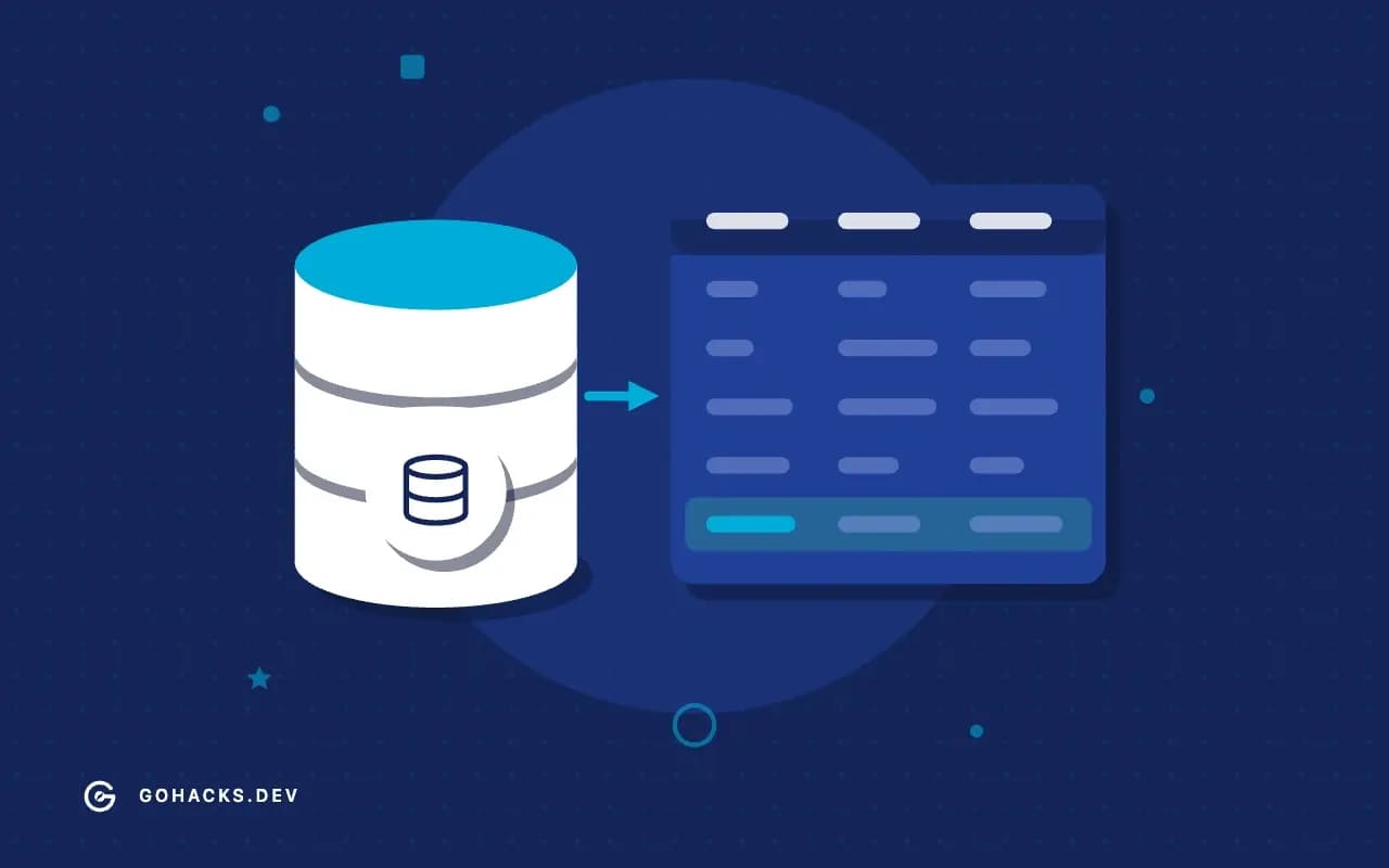 Flat illustration of a database beside the table it holds.