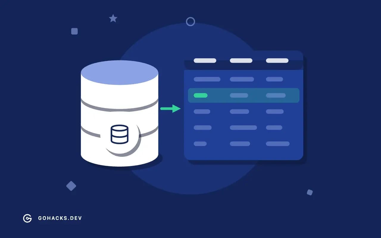 Flat illustration of a database beside the table it holds.