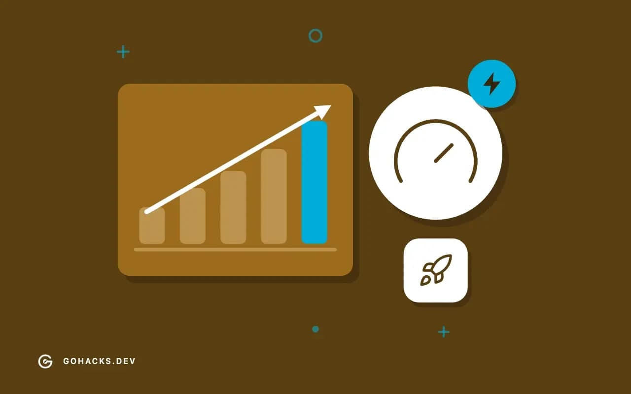 Flat illustration of a rising bar chart and a gauge.