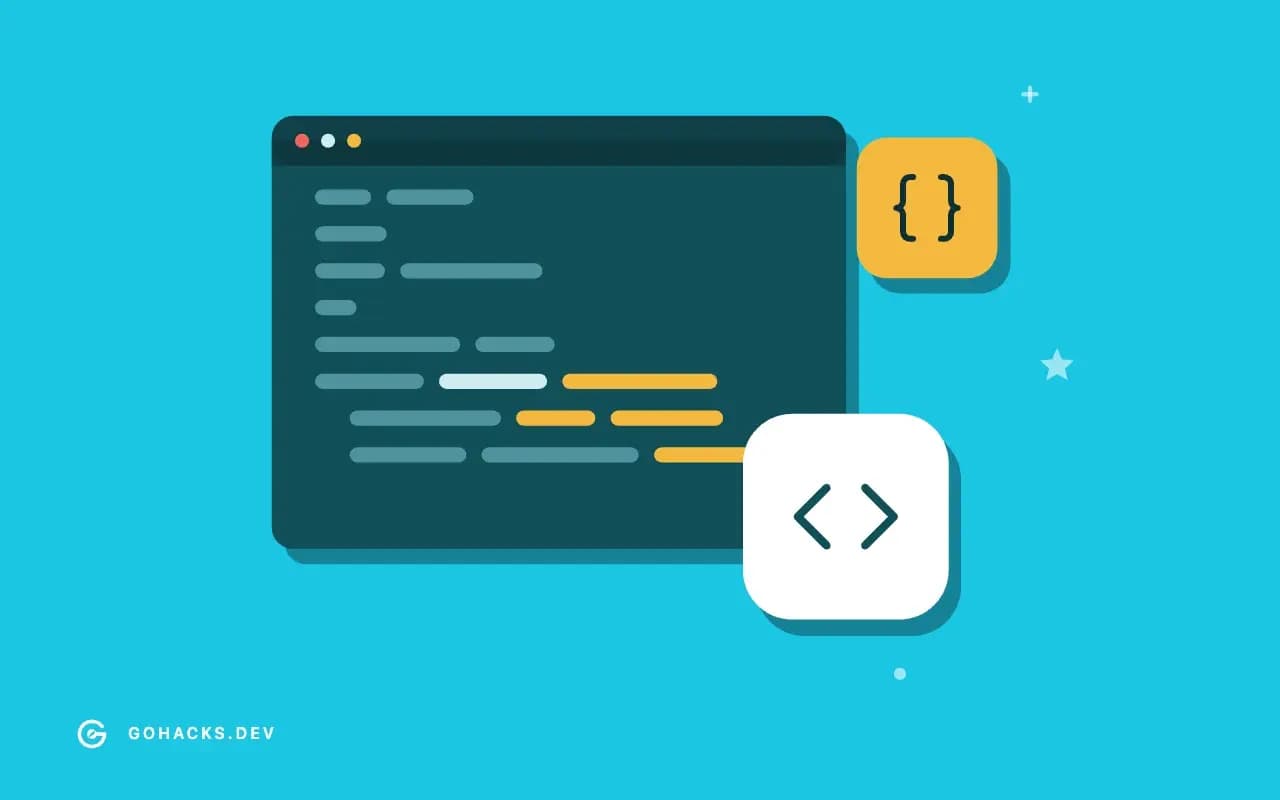 Flat illustration of an editor window full of code.