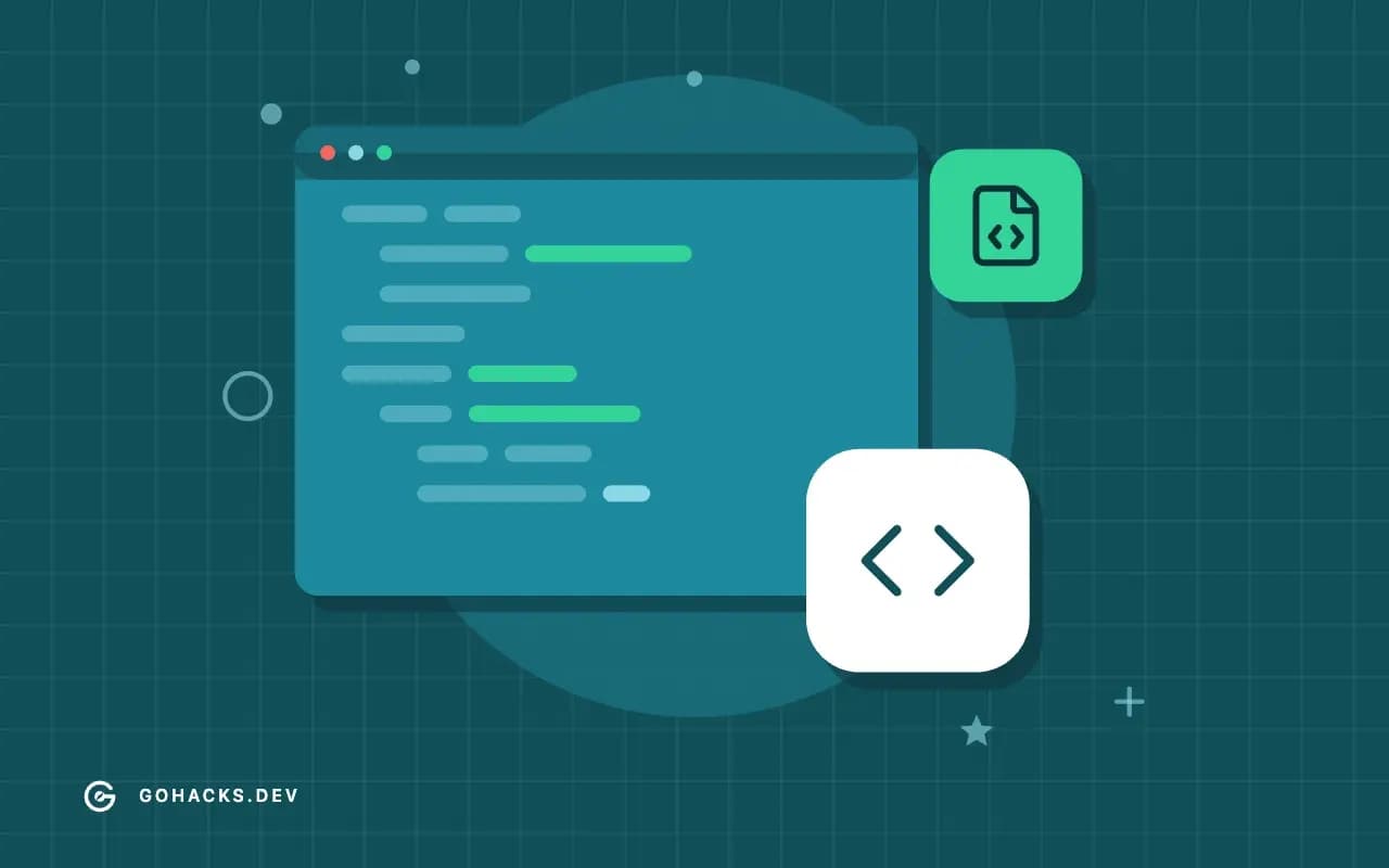 Flat illustration of an editor window full of code.