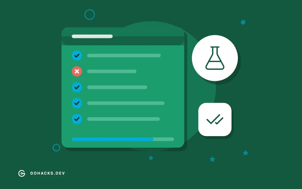 Flat illustration of a test report with one failing test.