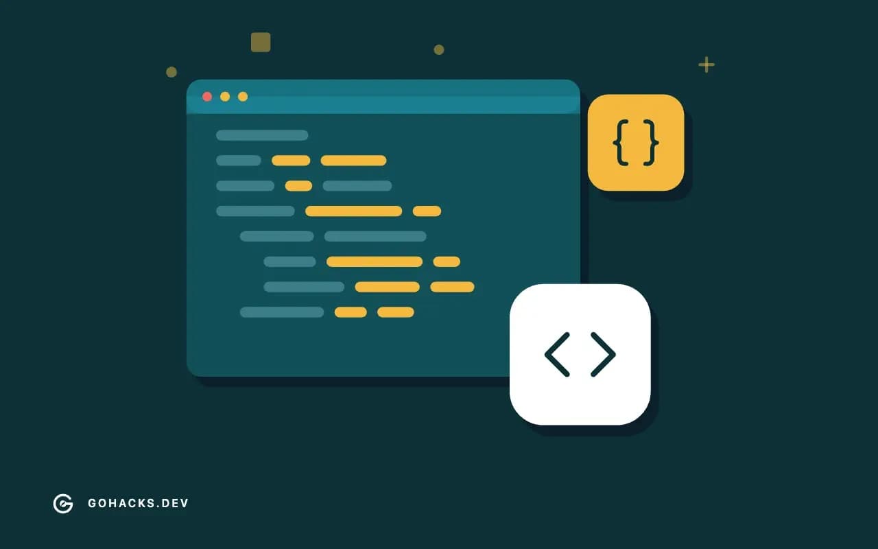 Flat illustration of an editor window full of code.