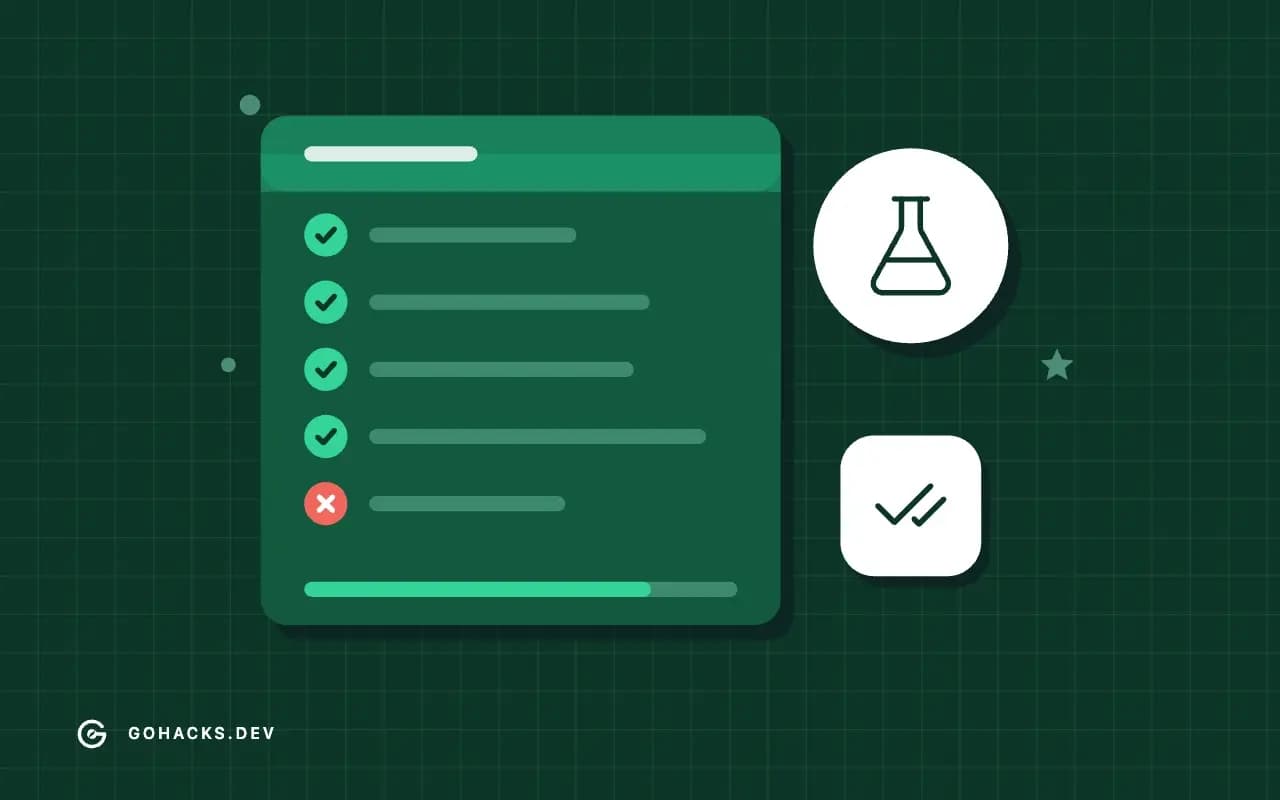Flat illustration of a test report with one failing test.