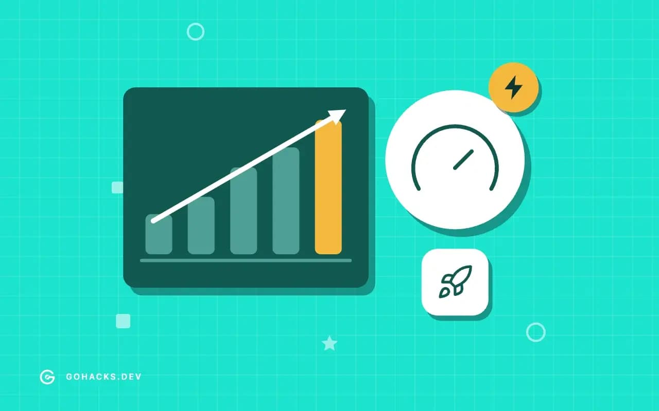 Flat illustration of a rising bar chart and a gauge.
