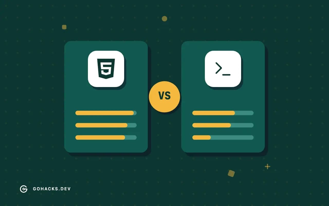 Flat illustration of two options weighed side by side, with the HTML5 logo.