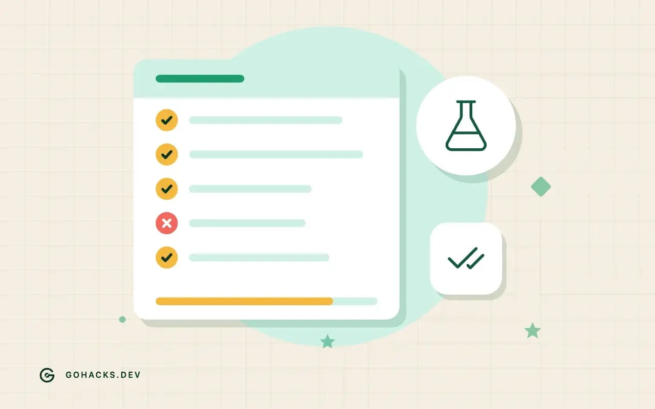Flat illustration of a test report with one failing test.