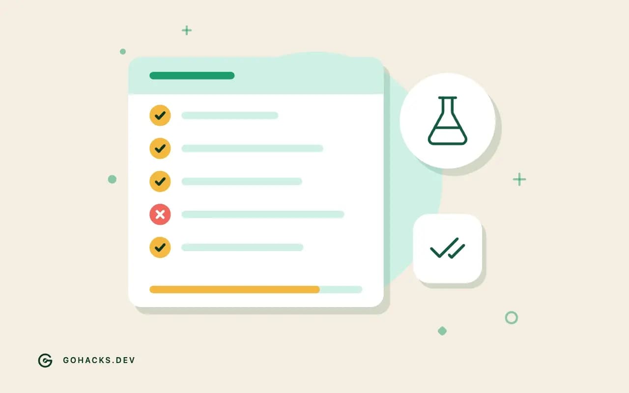 Flat illustration of a test report with one failing test.