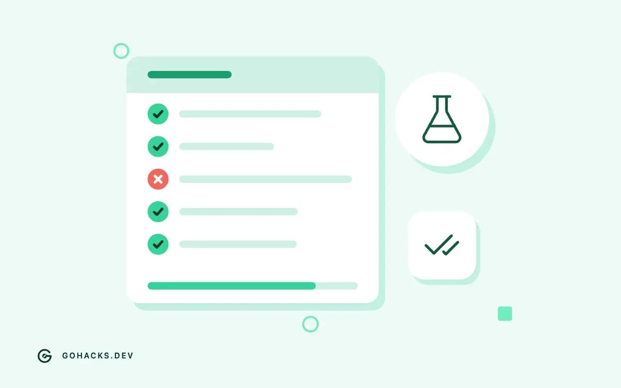 Flat illustration of a test report with one failing test.