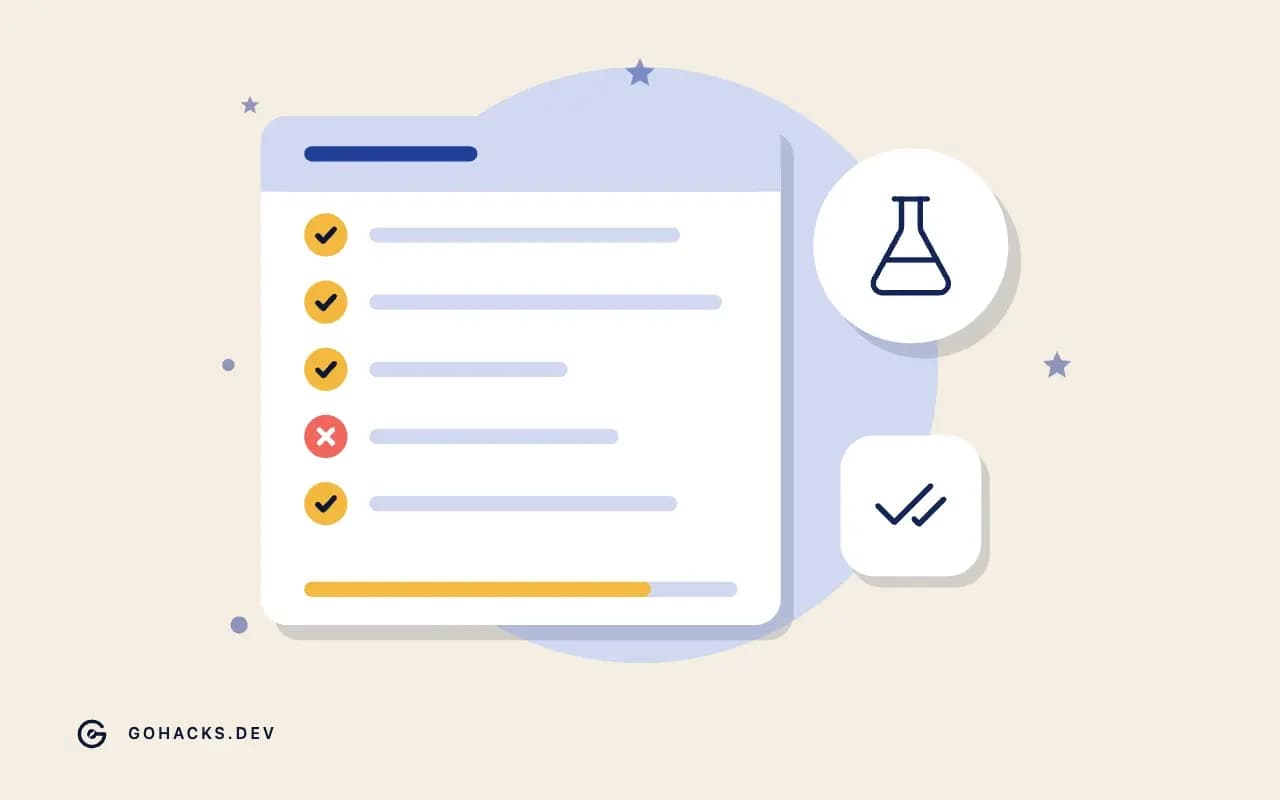 Flat illustration of a test report with one failing test.