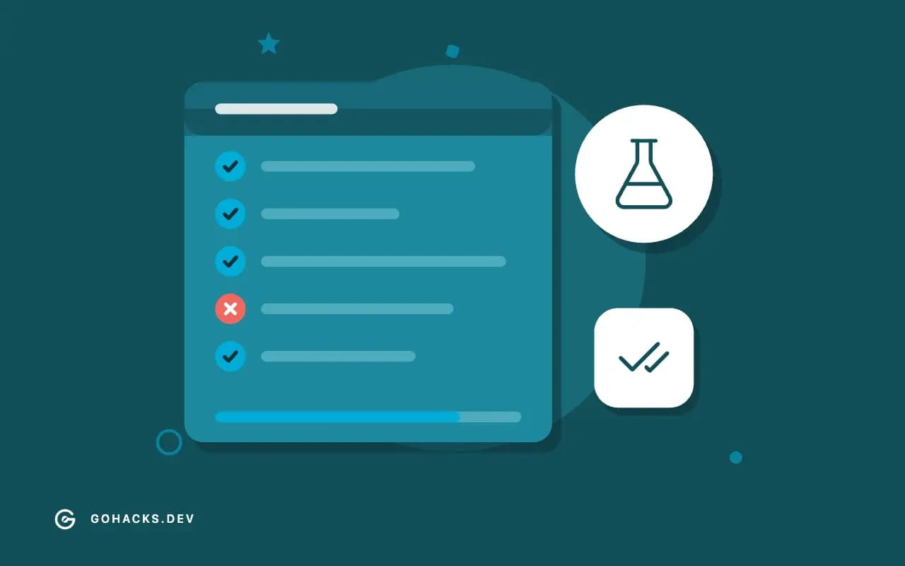 Flat illustration of a test report with one failing test.