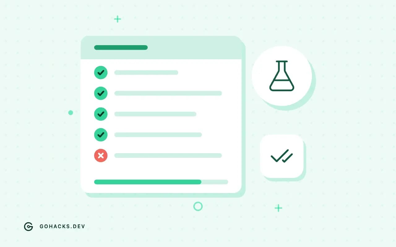 Flat illustration of a test report with one failing test.