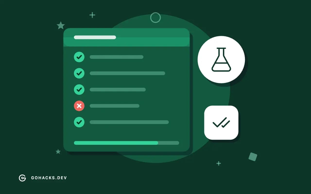Flat illustration of a test report with one failing test.