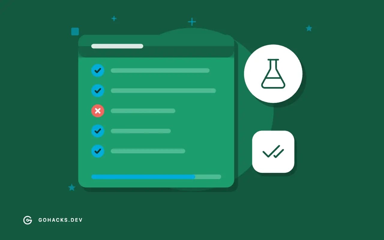 Flat illustration of a test report with one failing test.