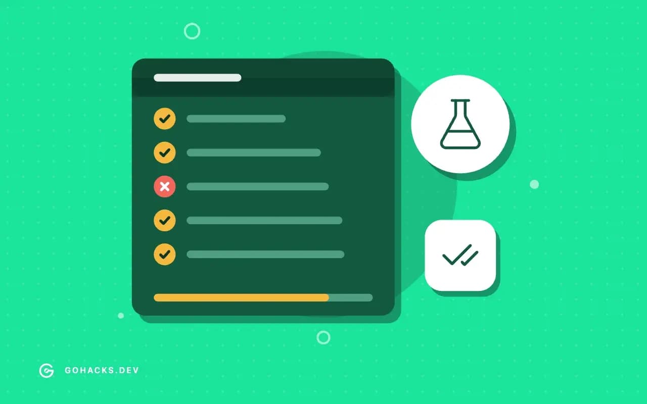 Flat illustration of a test report with one failing test.