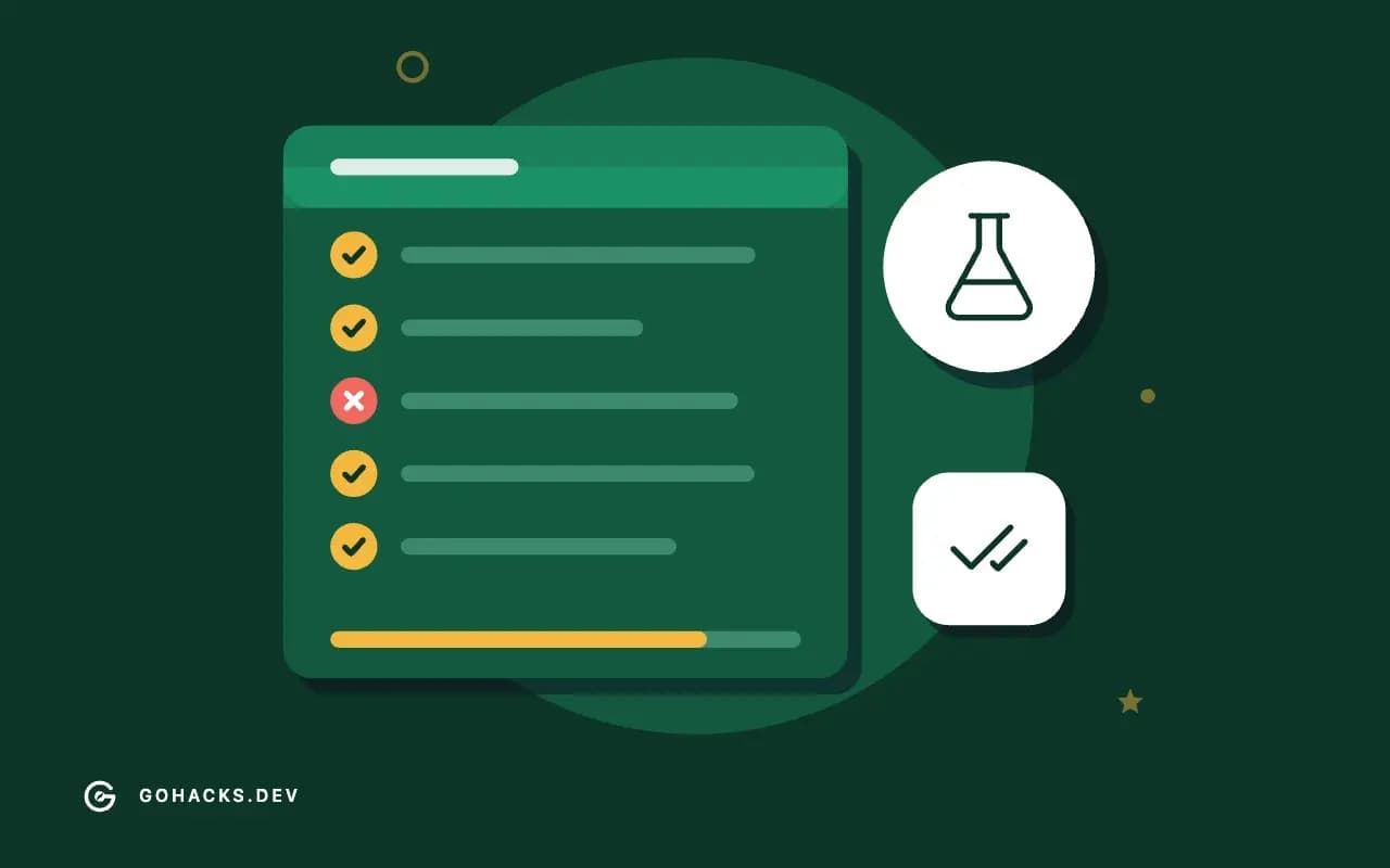 Flat illustration of a test report with one failing test.