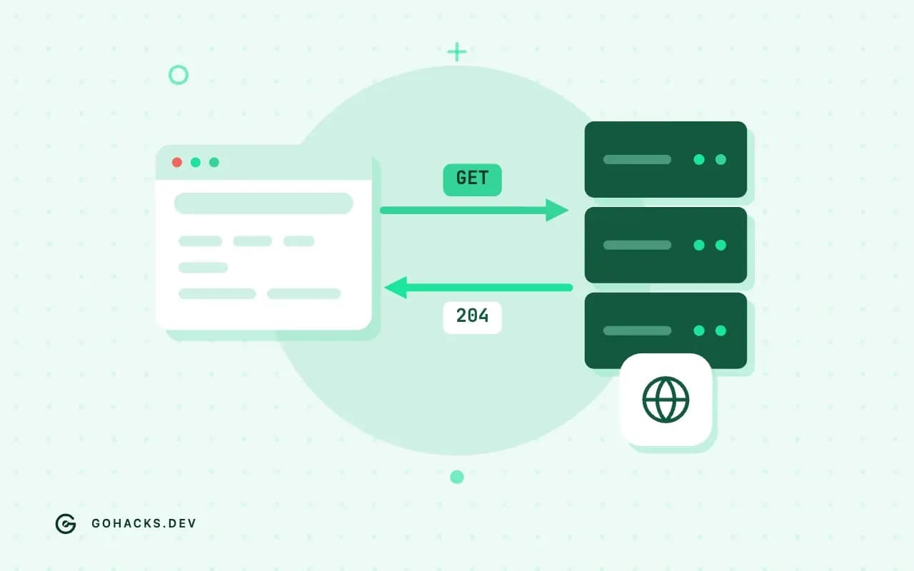 Flat illustration of a browser and a server trading a request and a response.