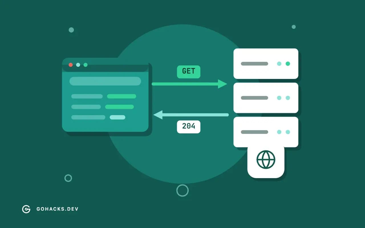 Flat illustration of a browser and a server trading a request and a response.