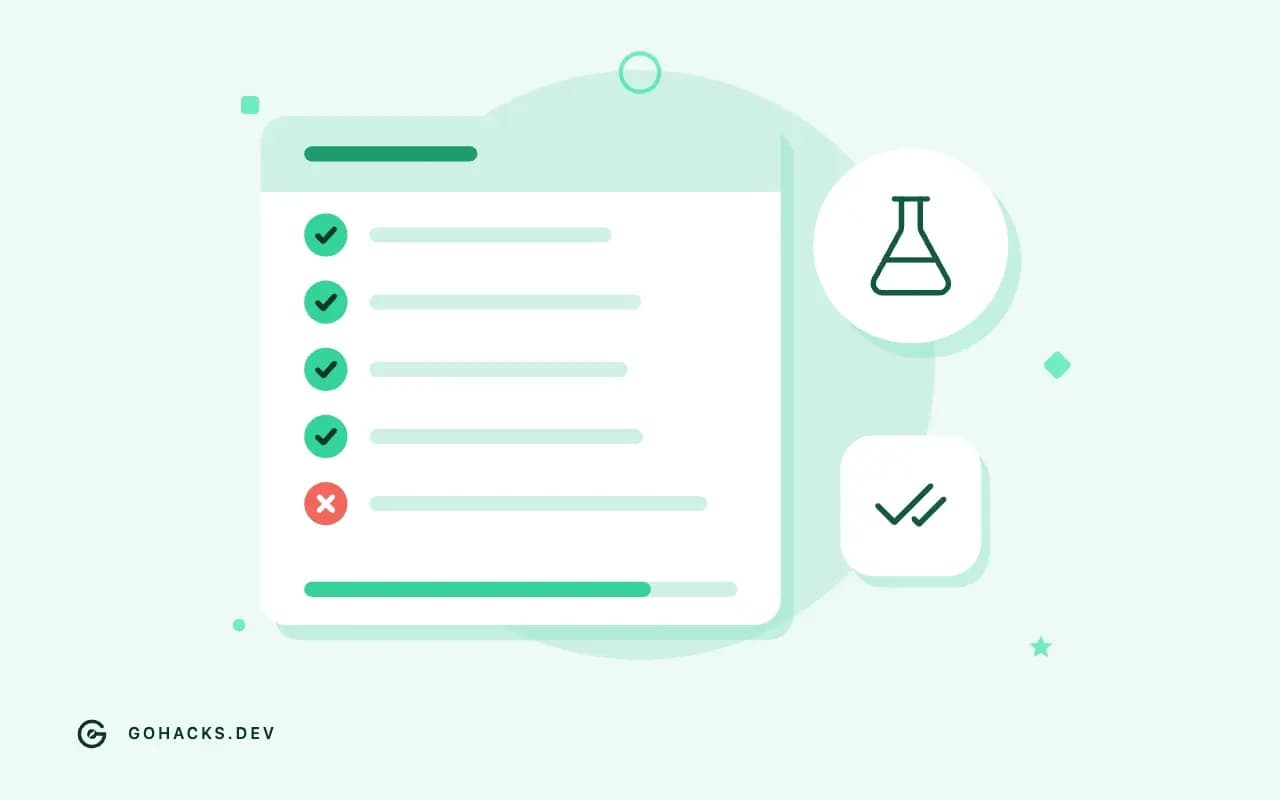 Flat illustration of a test report with one failing test.