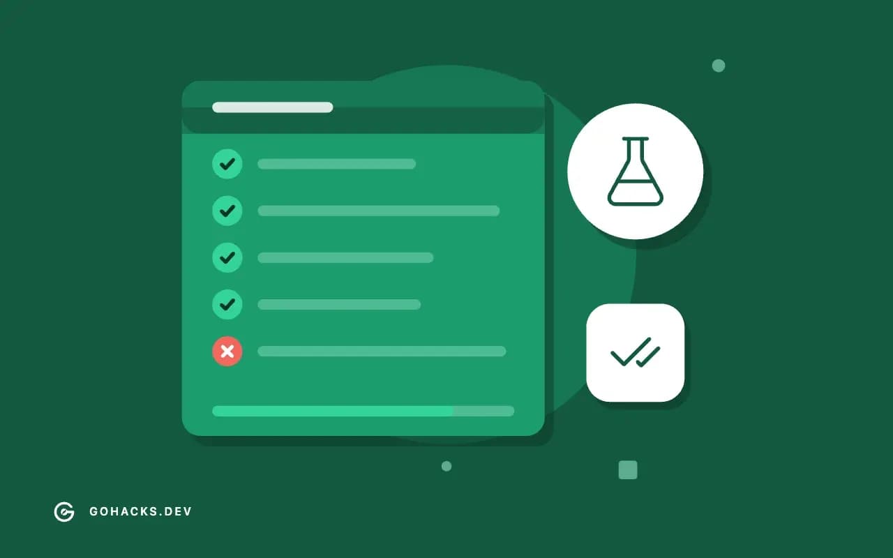 Flat illustration of a test report with one failing test.