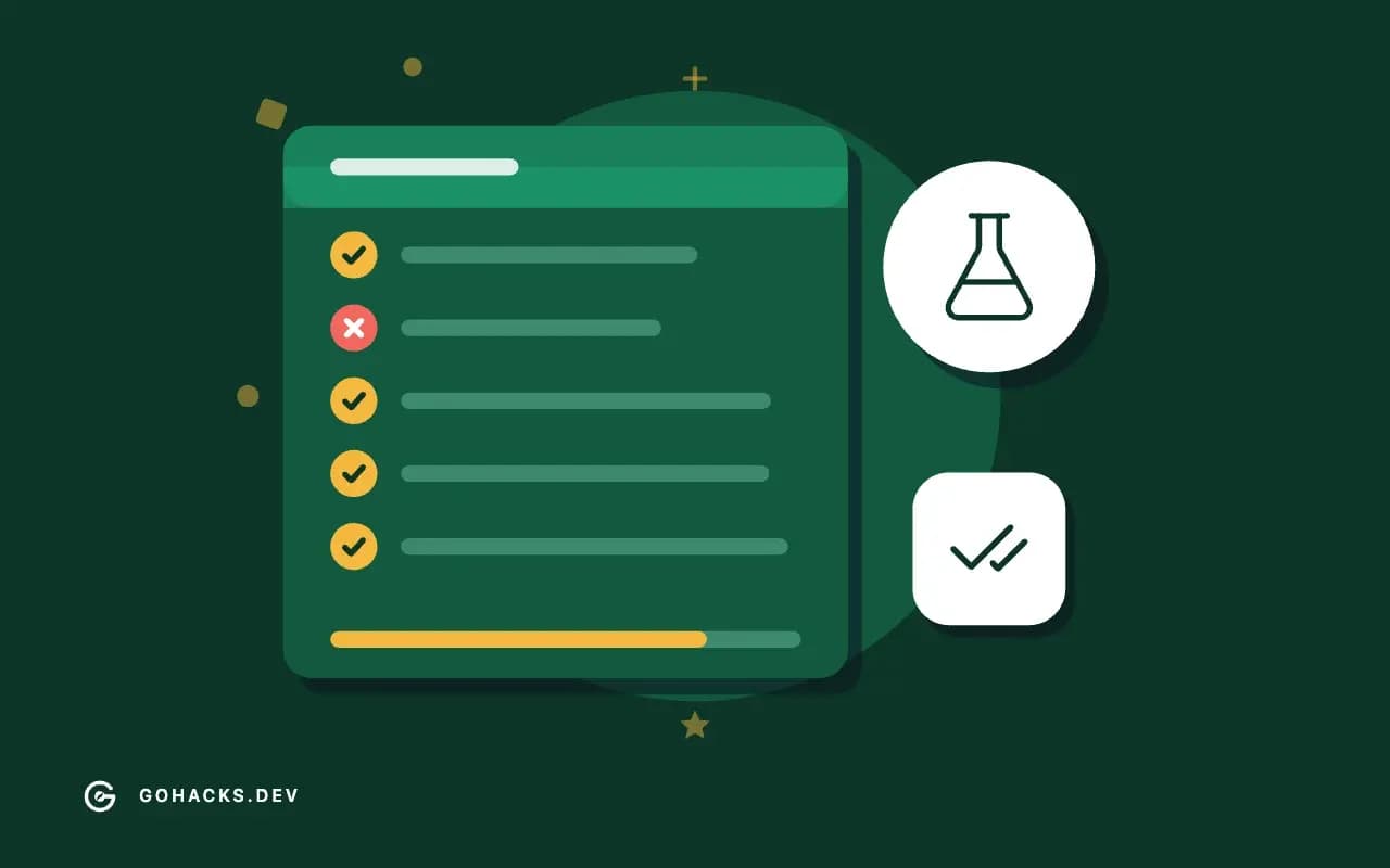 Flat illustration of a test report with one failing test.