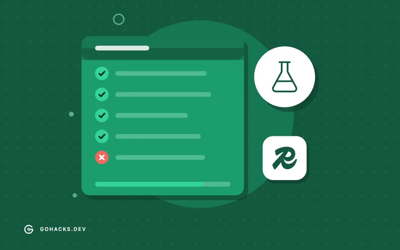 Flat illustration of a test report with one failing test, with the Redis logo.