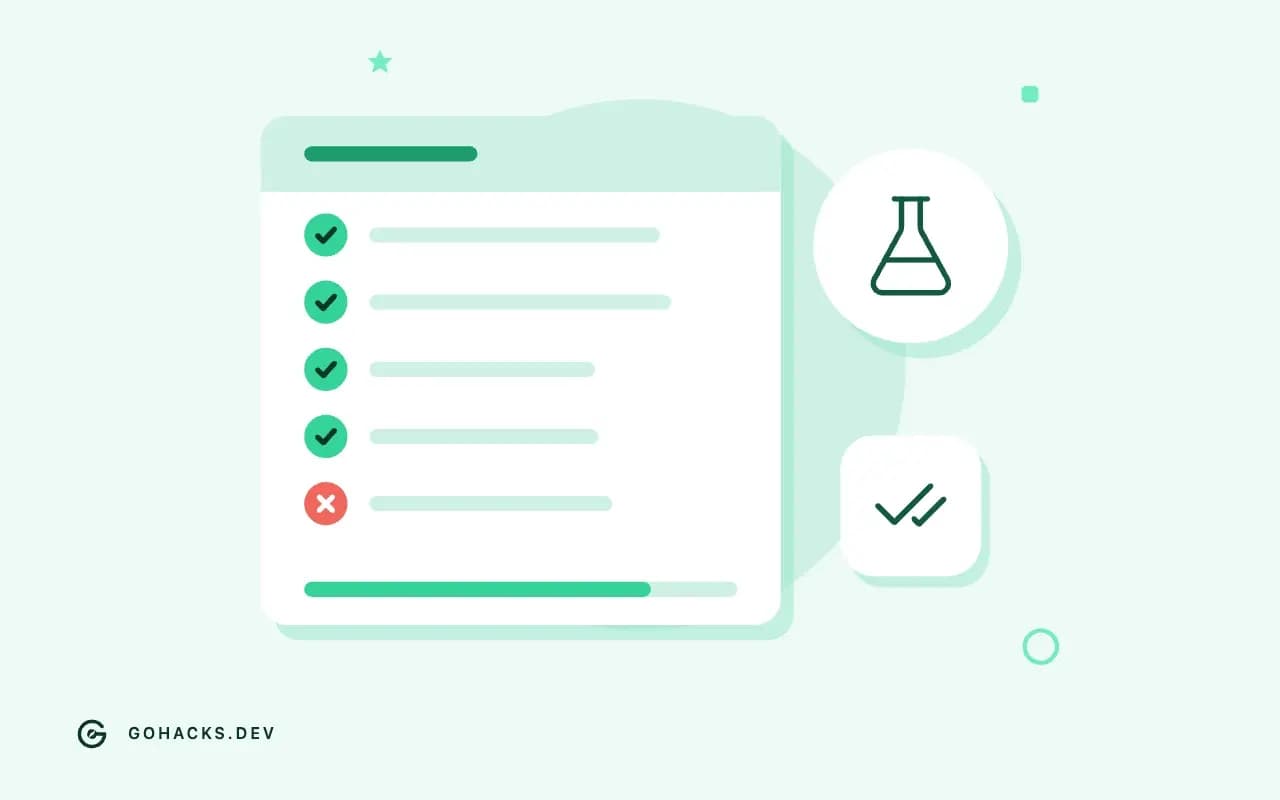 Flat illustration of a test report with one failing test.