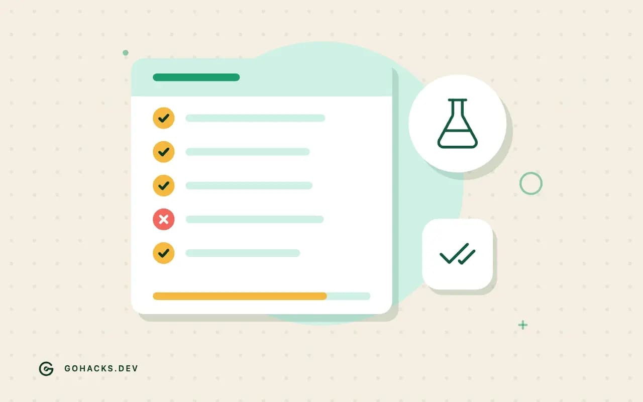 Flat illustration of a test report with one failing test.