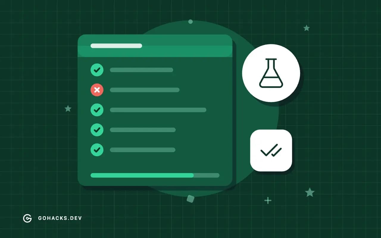 Flat illustration of a test report with one failing test.
