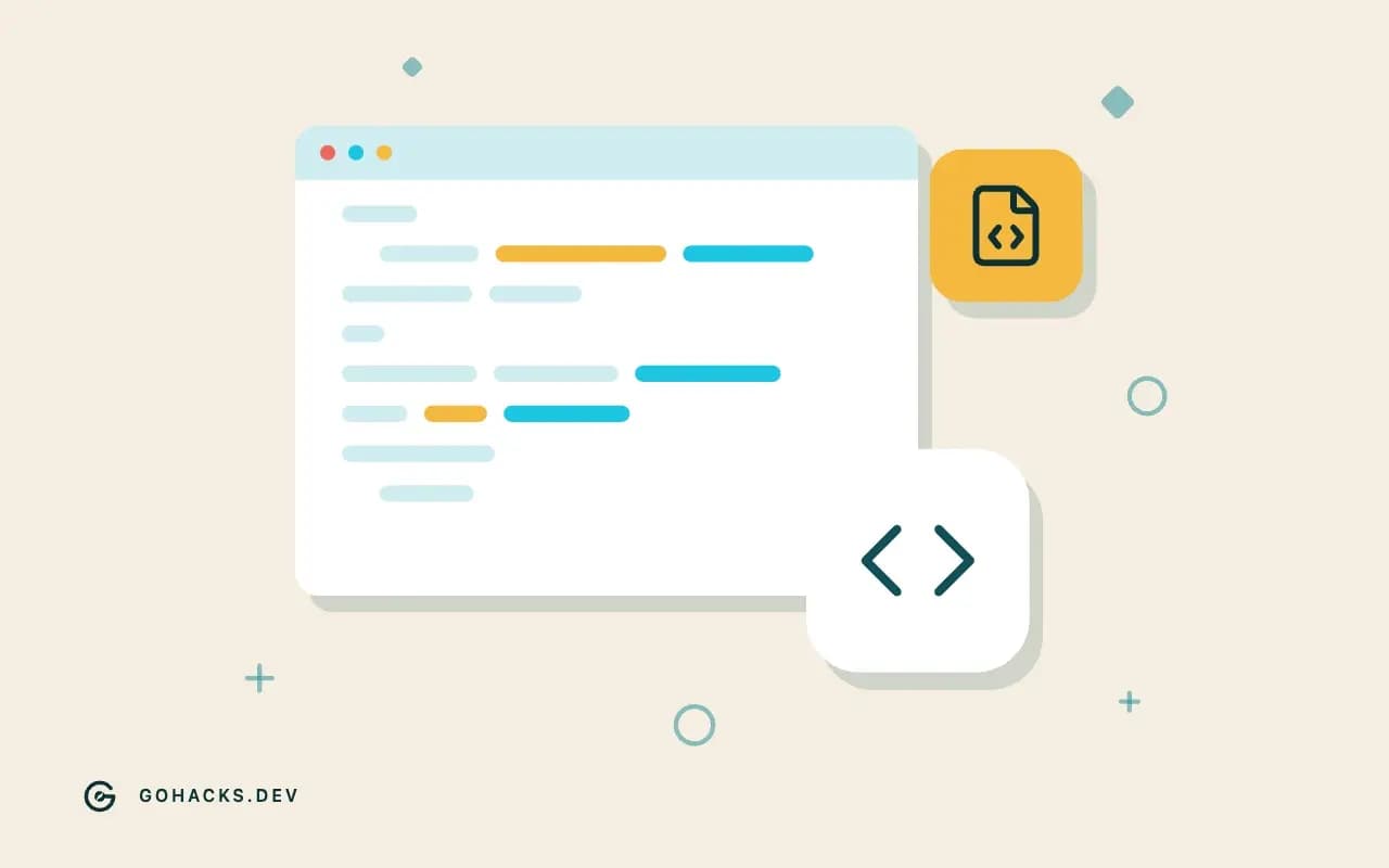 Flat illustration of an editor window full of code.