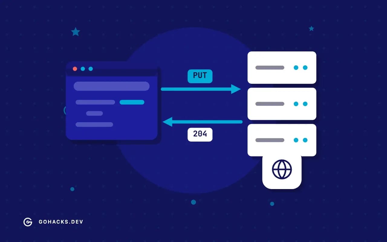 Flat illustration of a browser and a server trading a request and a response.