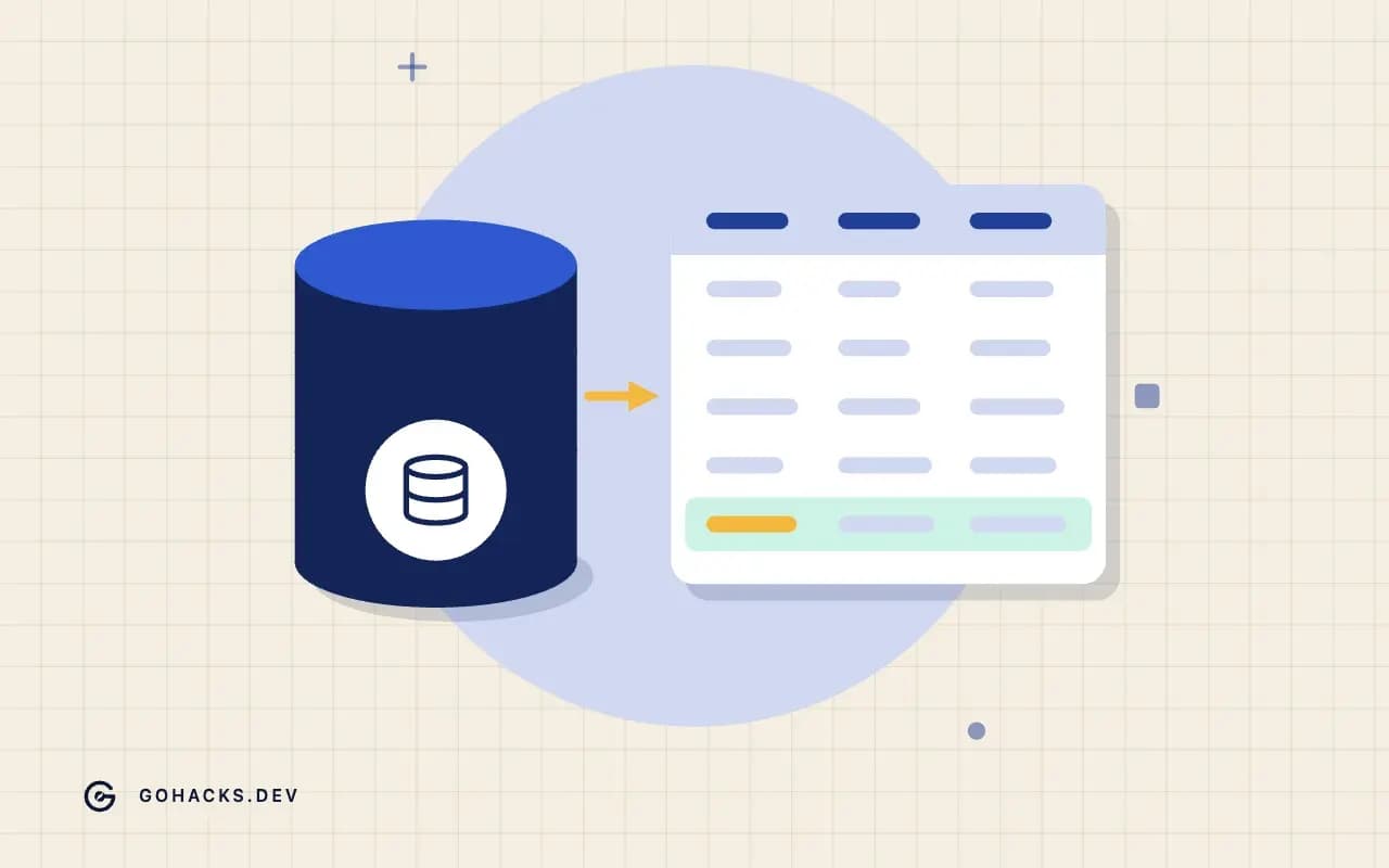 Flat illustration of a database beside the table it holds.