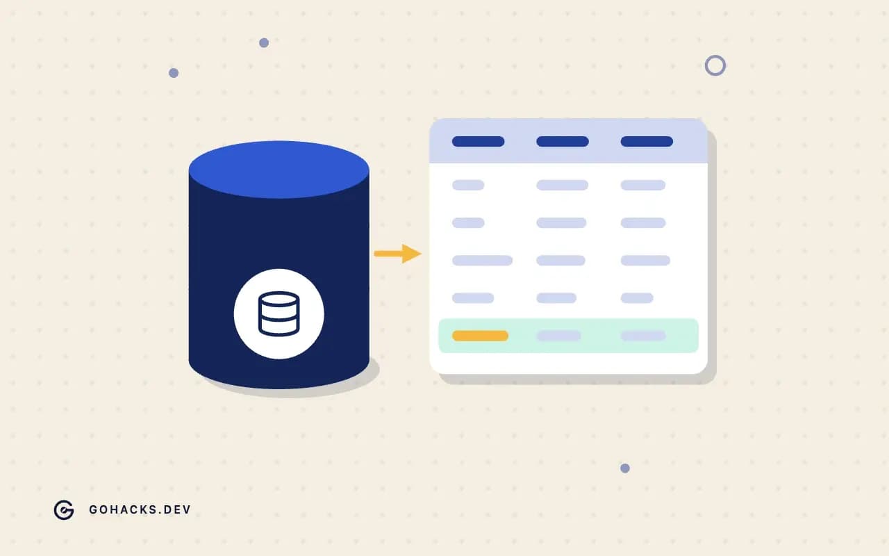 Flat illustration of a database beside the table it holds.