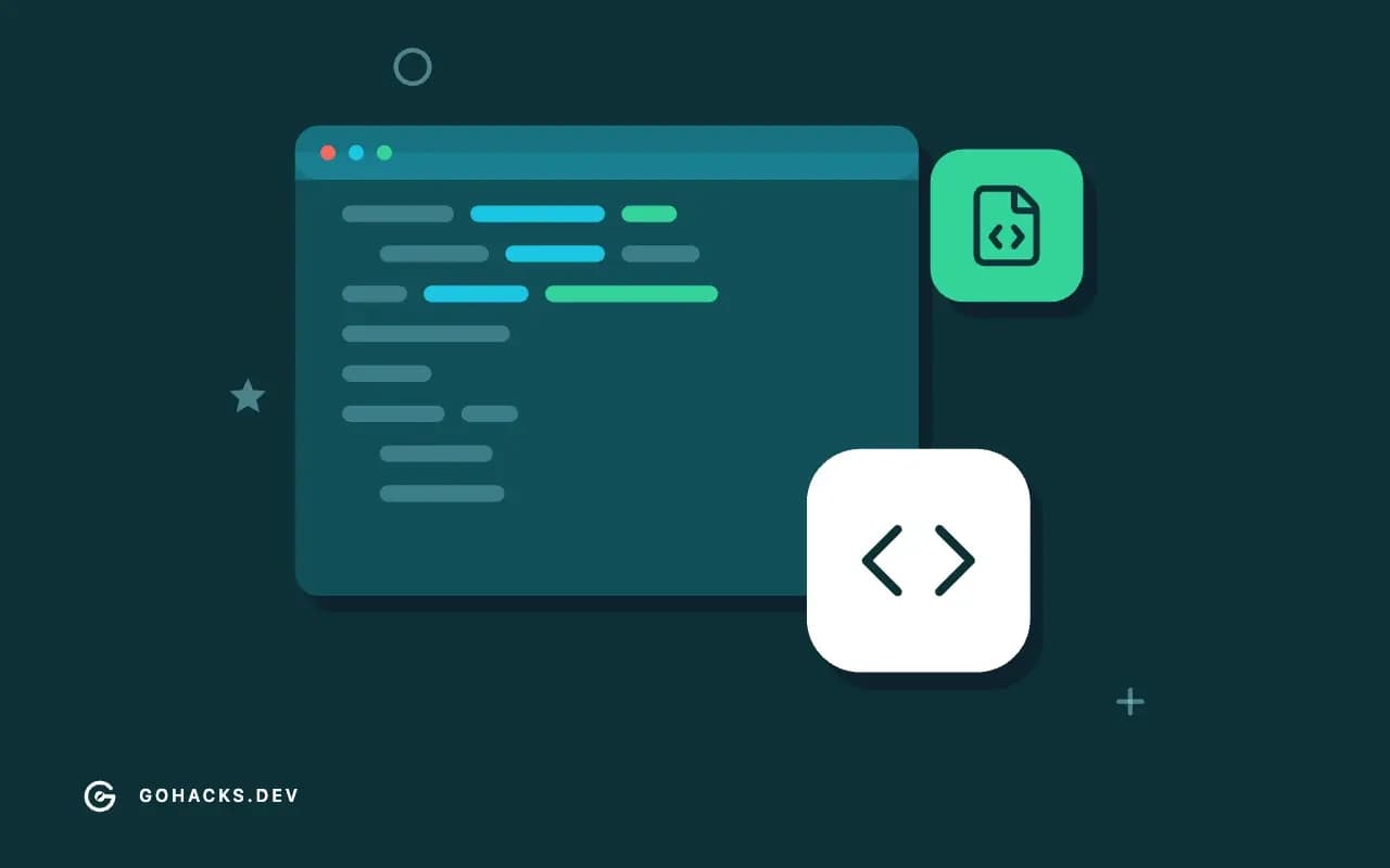 Flat illustration of an editor window full of code.