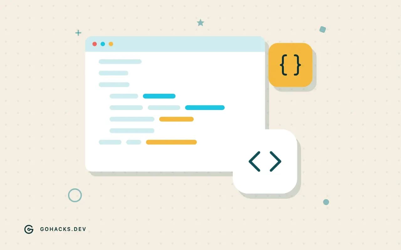 Flat illustration of an editor window full of code.