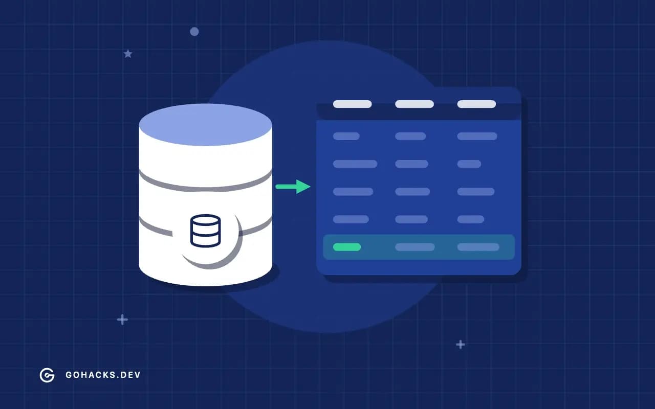 Flat illustration of a database beside the table it holds.