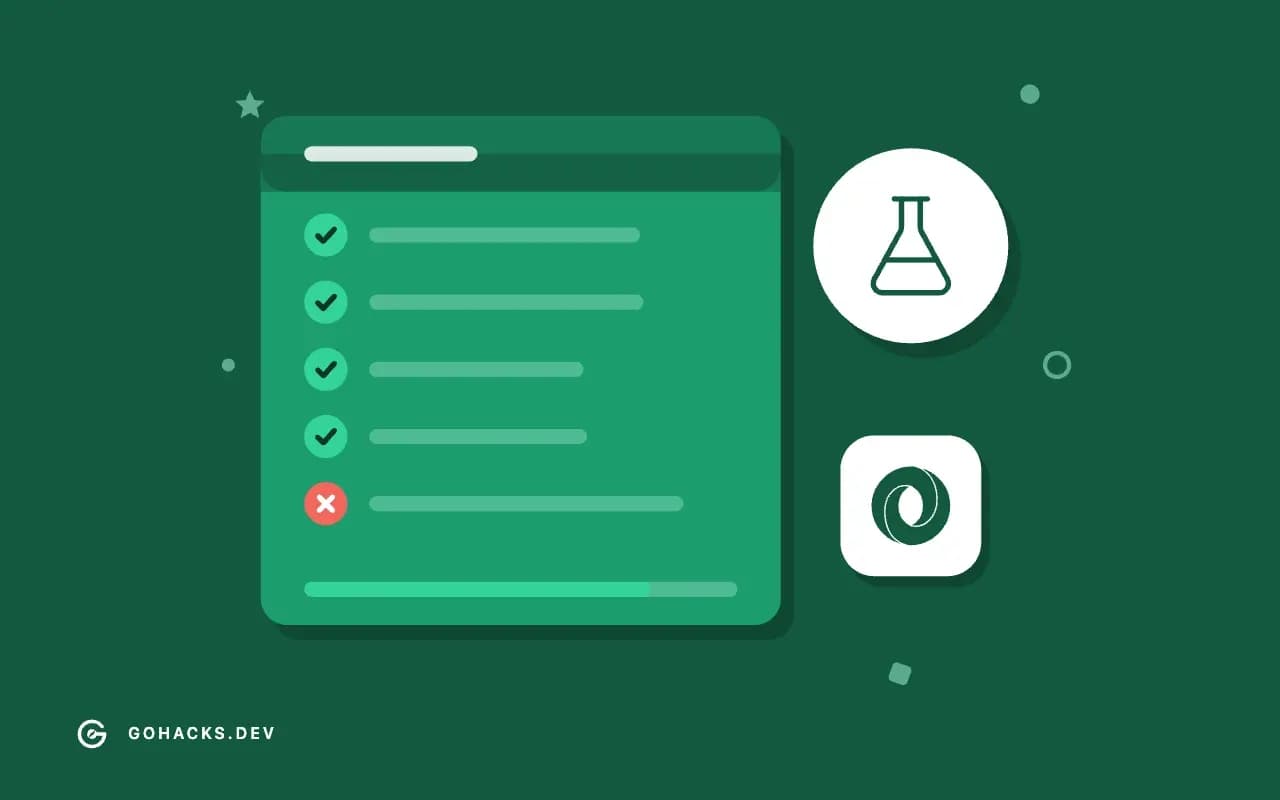 Flat illustration of a test report with one failing test, with the JSON logo.