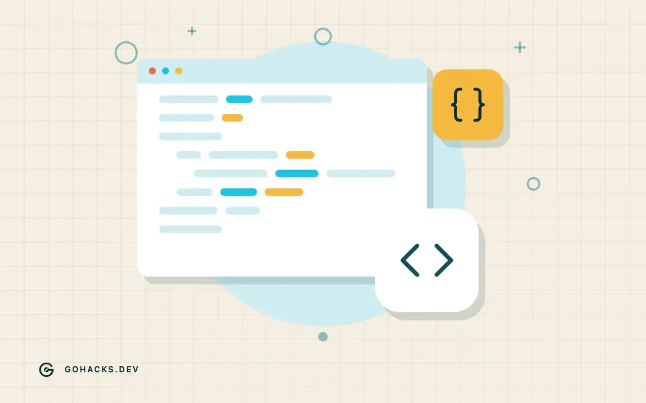Flat illustration of an editor window full of code.