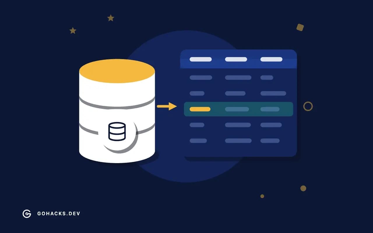 Flat illustration of a database beside the table it holds.