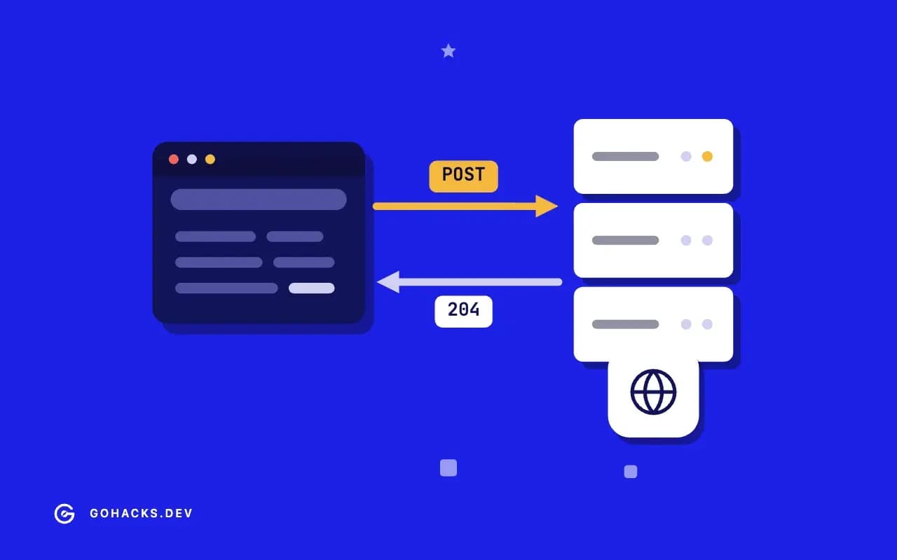 Flat illustration of a browser and a server trading a request and a response.