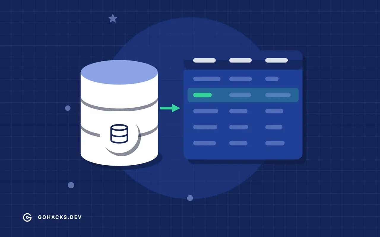Flat illustration of a database beside the table it holds.
